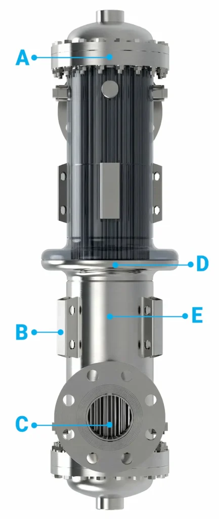 AIC LENS modular shell and tube heat exchanger with labelled parts