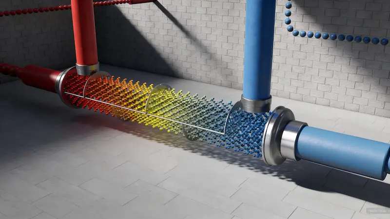 Heat exchanger tube with colour gradient showing heat transfer in a pool heating line