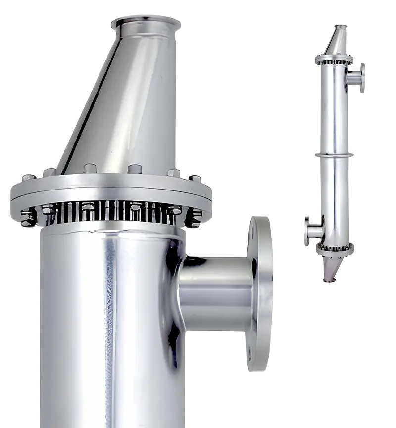 AIC P-Line sanitary shell and tube heat exchanger, close-up and full view