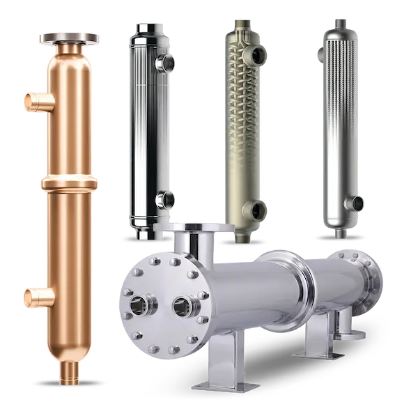 AIC shell and tube heat exchanger range, including Cobrex double wall and PS/PW models