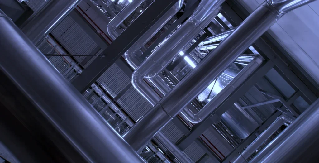 Close-up of industrial process piping