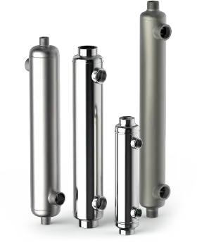Four AIC stainless steel shell and tube heat exchangers in different sizes